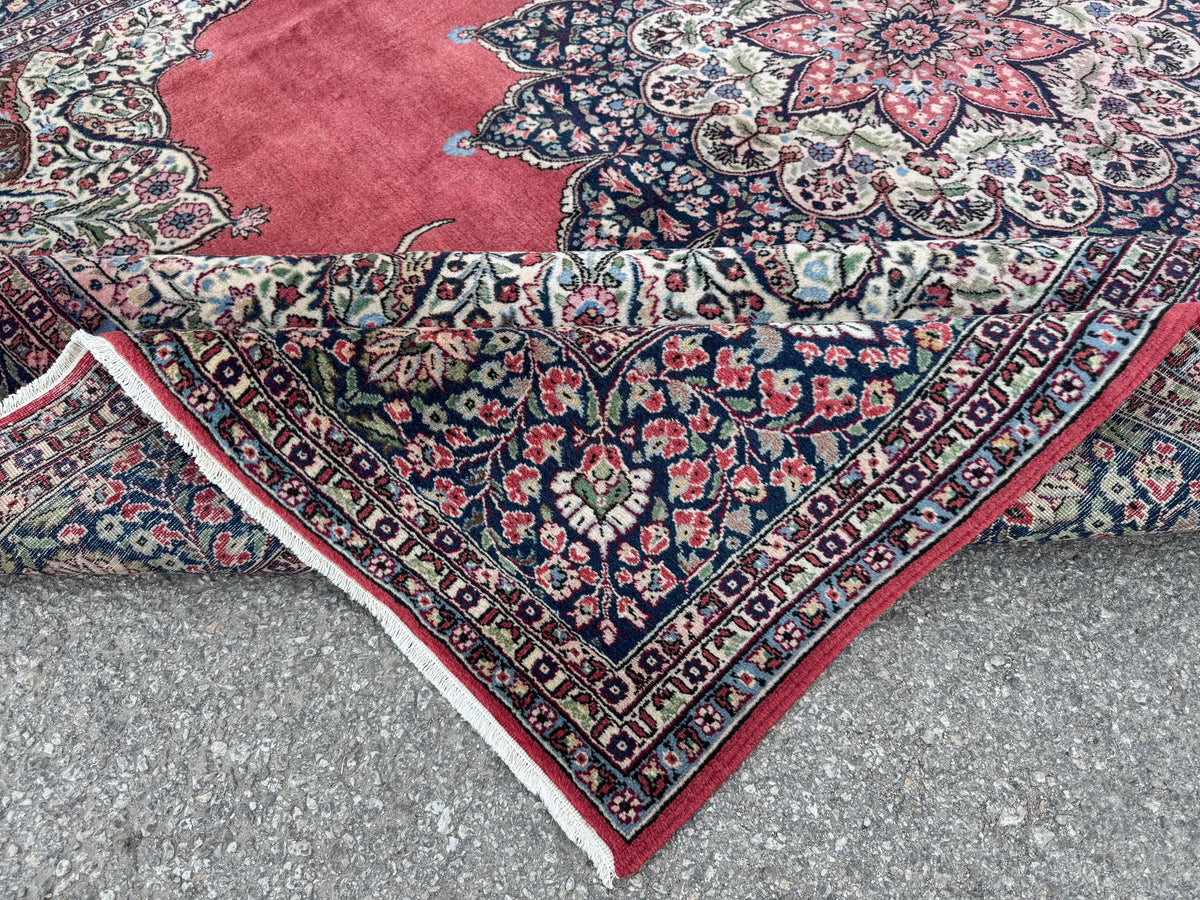 Vintage Area Rug 8x12: Medium Pile Red Wool, Hand Woven