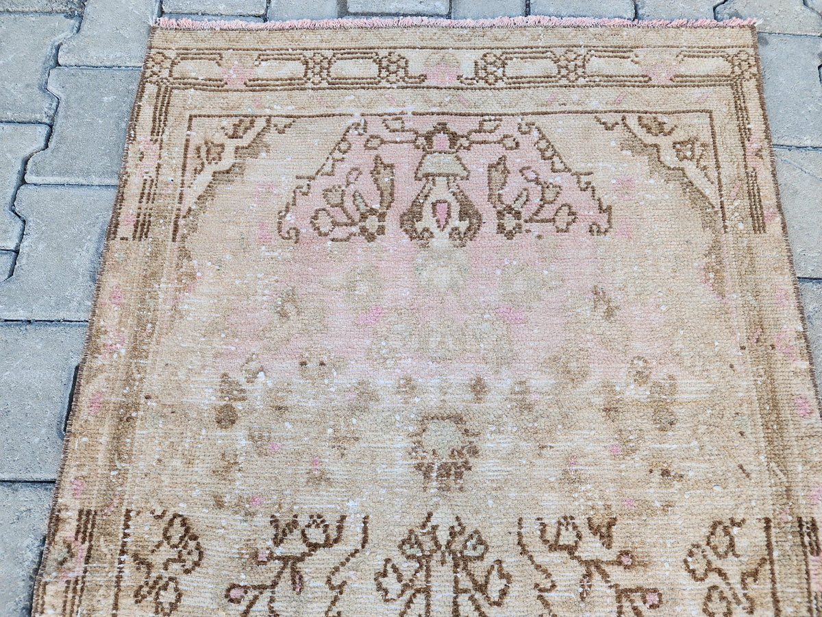 3x10 Hand Woven Neutral Turkish Runner Rug: Oushak Hallway Rug, Farmhouse Bohem Decor