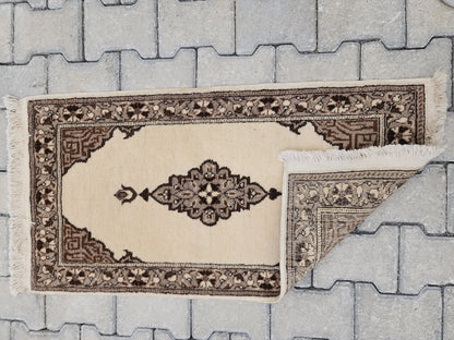 Vintage Turkish Oushak Rug 1x3: Beige Ottoman Wool Rug