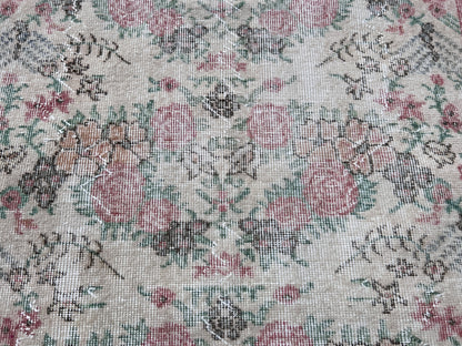 Handwoven Turkish Oushak Rug: 3.8x6.5, Wool & Cotton Floral Rug