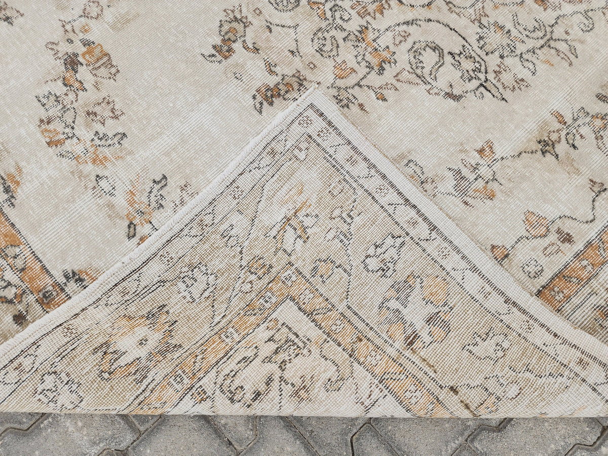 Turkish Rug 6x9, Neutral Medallion Hand Made, Living Room Area Decor