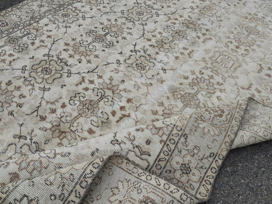 5x10 Vintage Rug, Hand-Knotted Wool Area Rug, Neutral Bohemian Decor