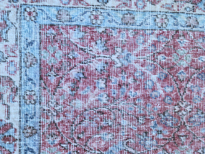 6x9 Turkish Area Rug, Faded Red Wool, Rustic Home Decor