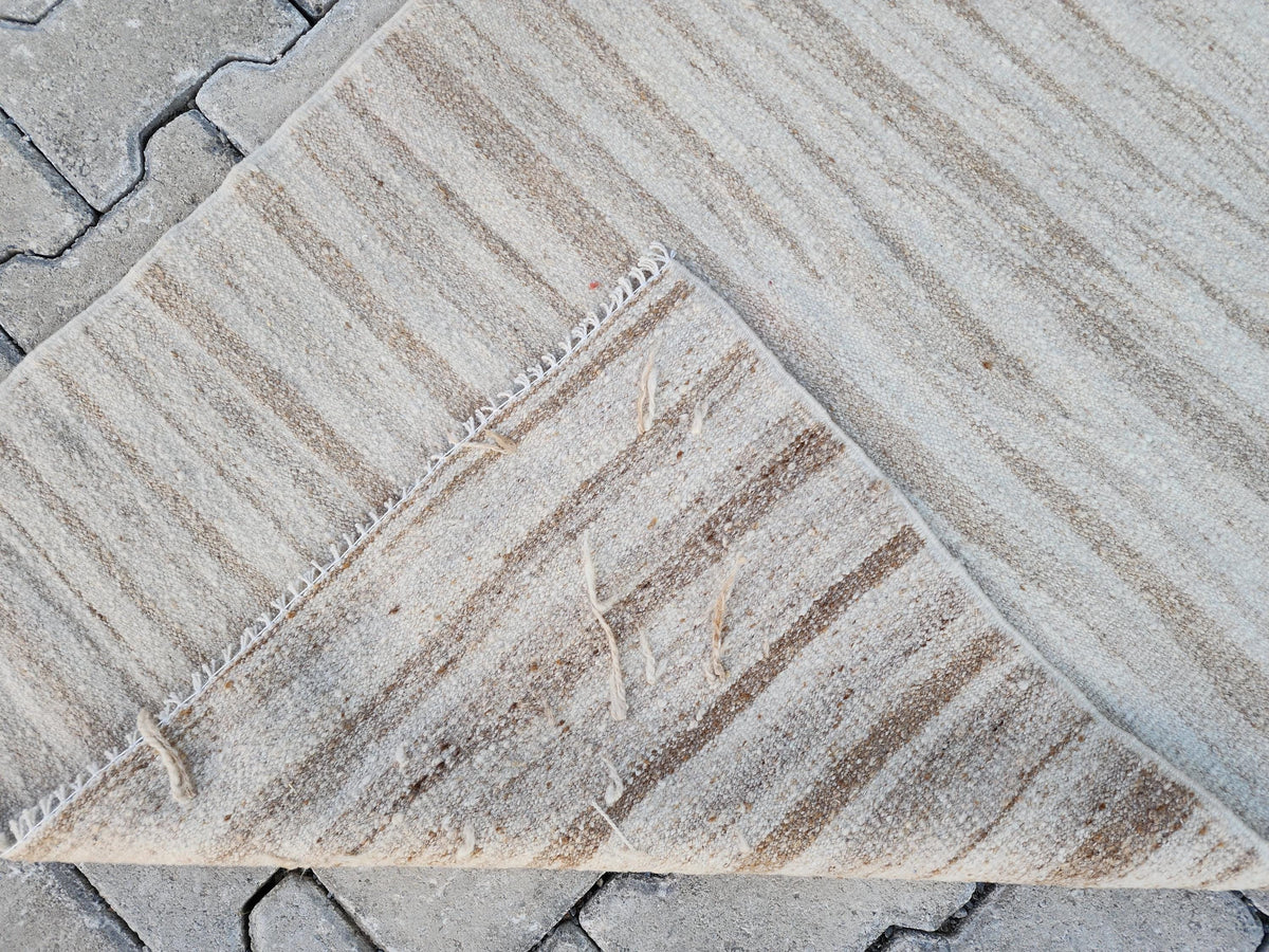 Hand Knotted Turkish Kilim Runner 2.7x11: Neutral Wool Rug