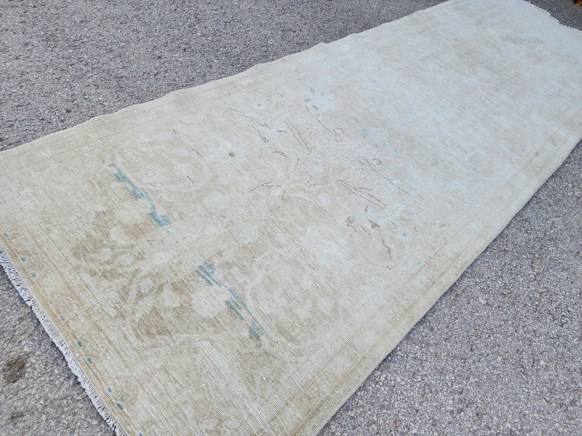 Neutral Muted Runner Rug 3x10, Bohemian Home Decor, Turkish Hand Made Carpet, Beige Color