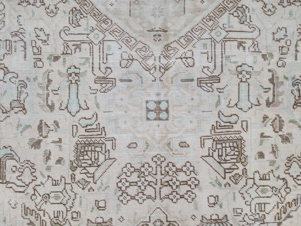 8x11 Neutral Geometric Rug: Oriental Hand Made, Beige and Brown