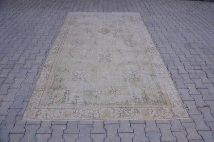 6x10 Neutral Rug, Floral Medallion Design, Turkish Hand Knotted