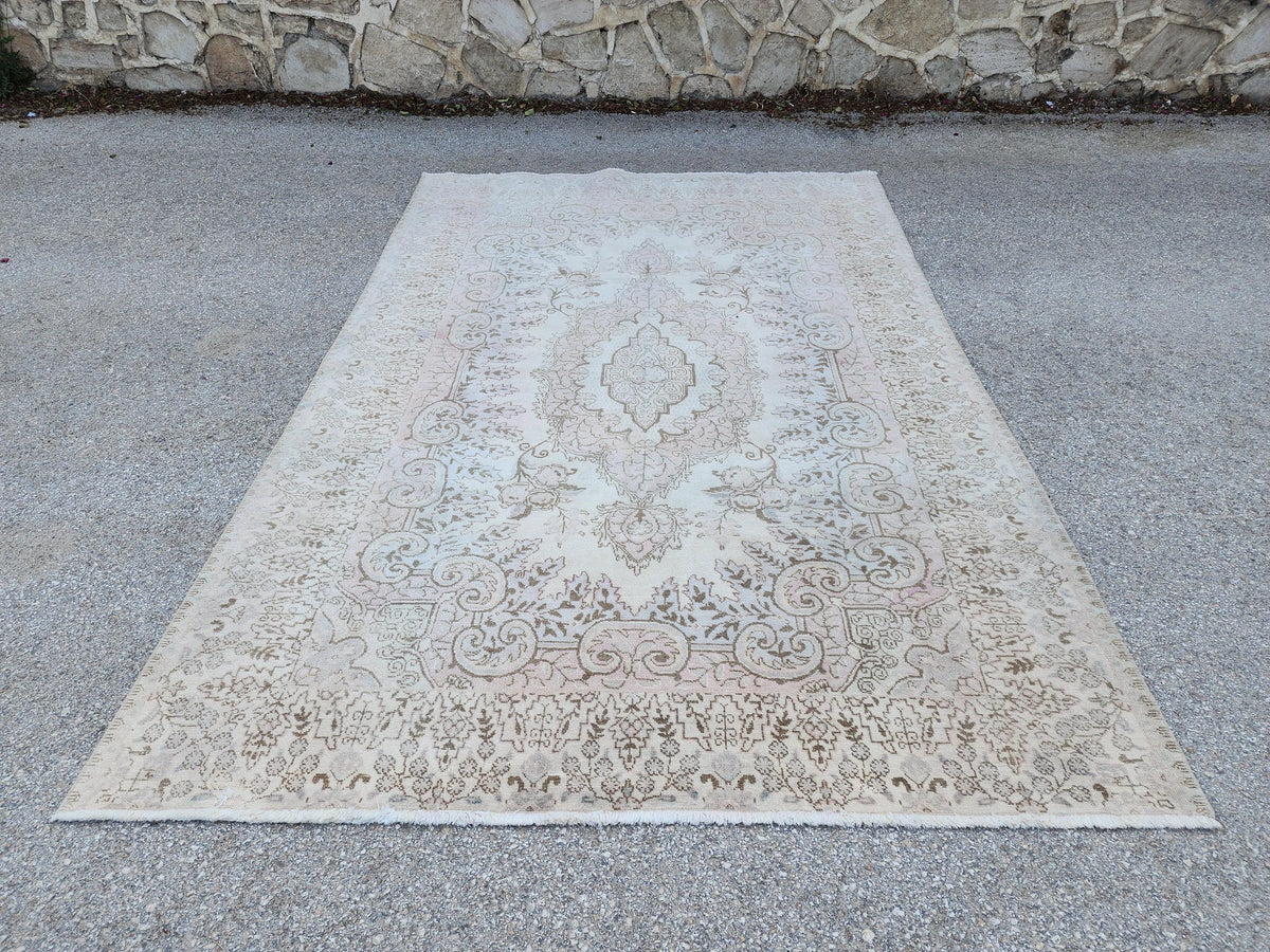 6x9 Persian Neutral Rug, Bohemian Home Decor, Eco Friendly