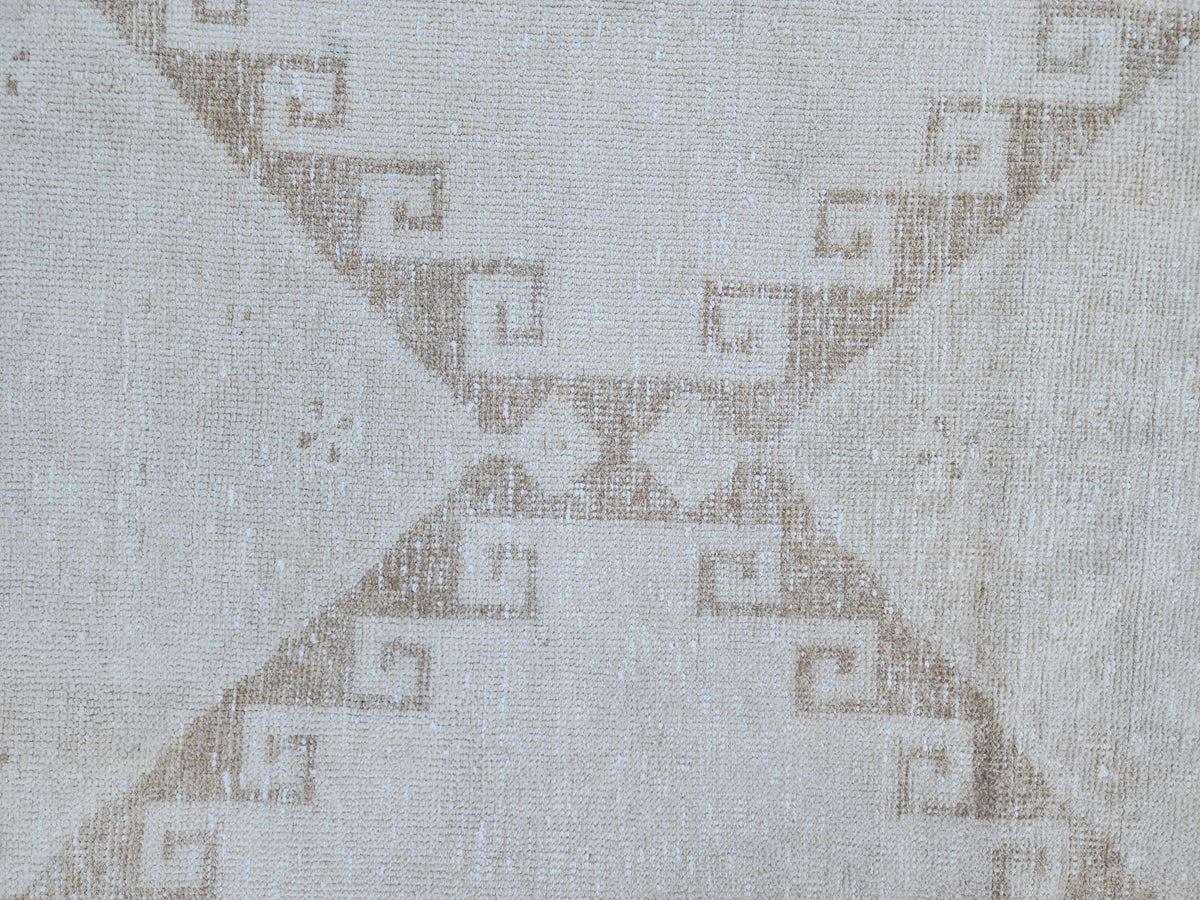 3x14 Neutral Hand-Knotted Turkish Runner Rug, Wool Hallway & Entryway Rug, Rustic Decor
