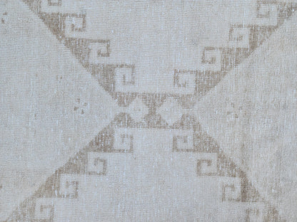 3x14 Neutral Hand-Knotted Turkish Runner Rug, Wool Hallway & Entryway Rug, Rustic Decor