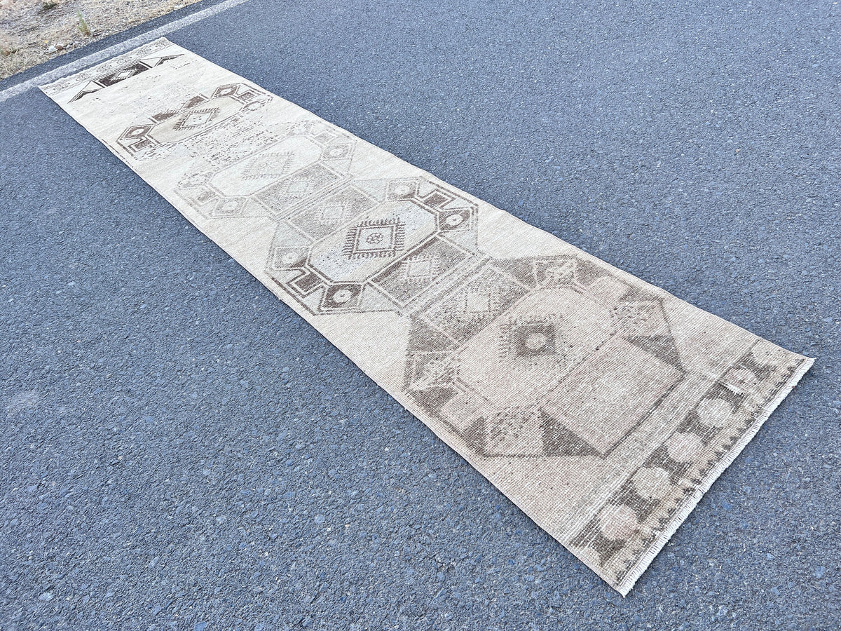 2x12 Neutral Runner Rug, Hand-Knotted Hallway & Entryway Rug, Earth Tone Decor