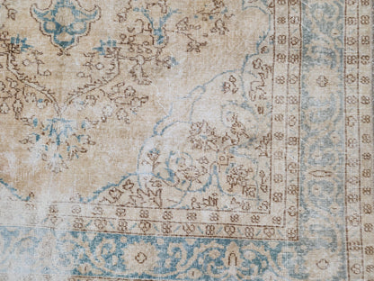 Green Medallion Turkish Oushak Rug 7x10: Wool Area Rug Boho Home Decor, Farmhouse Design