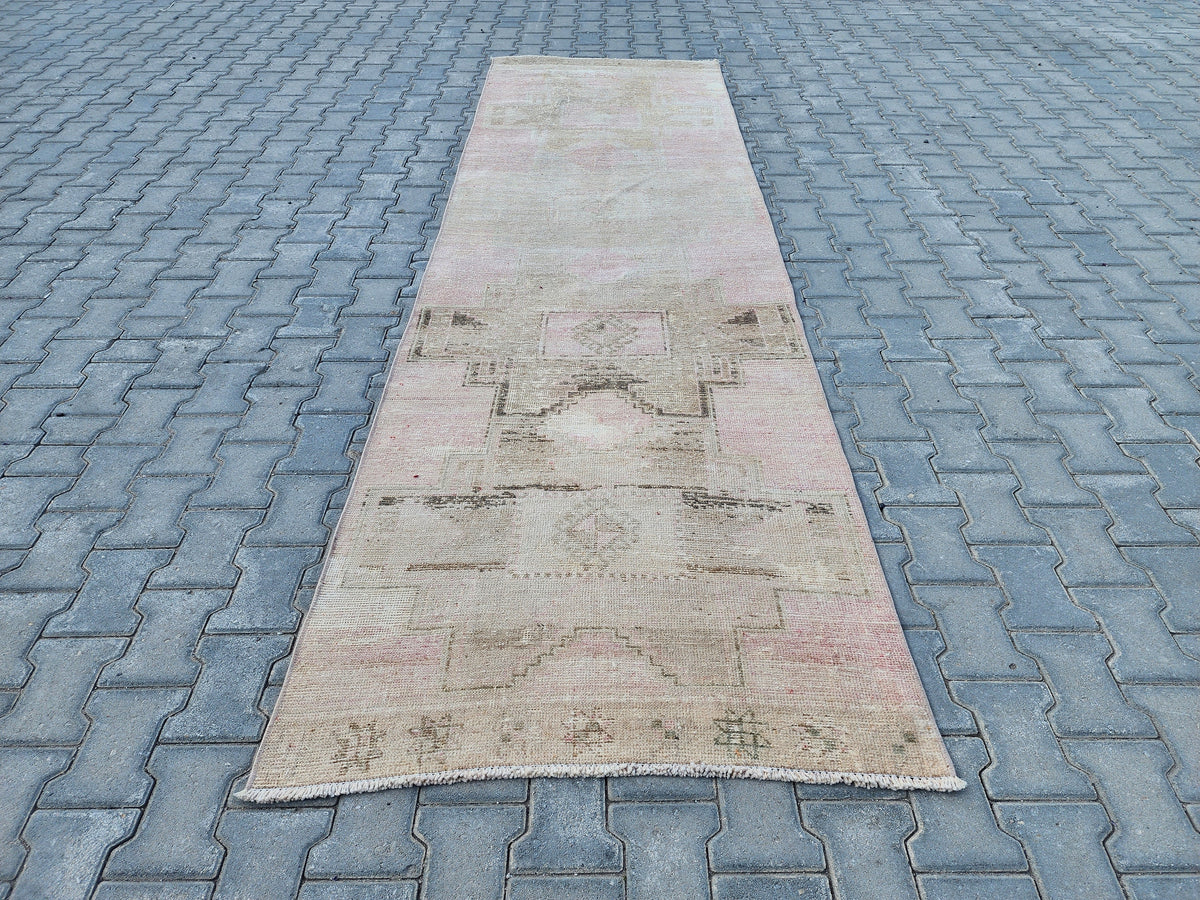 3x11 Neutral Wool Runner Rug, Bohemian Rustic Home Decor
