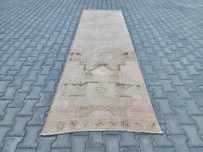 3x11 Neutral Wool Runner Rug, Bohemian Rustic Home Decor