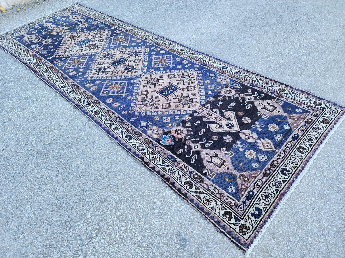 3x9 Antique Navy Blue Runner: Hand Knotted, Hallway Authentic Decor