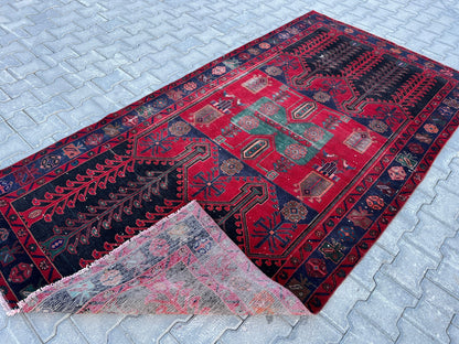 4x8 Wool Heriz Rug: Antique Turkish Area Rug