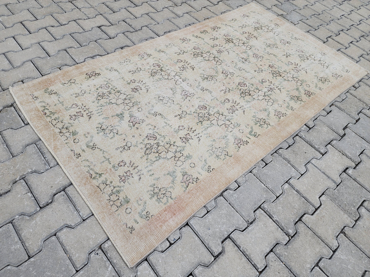 3x6 Vintage Turkish Oushak Rug: Handwoven Wool & Cotton