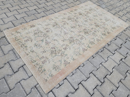 3x6 Vintage Turkish Oushak Rug: Handwoven Wool & Cotton