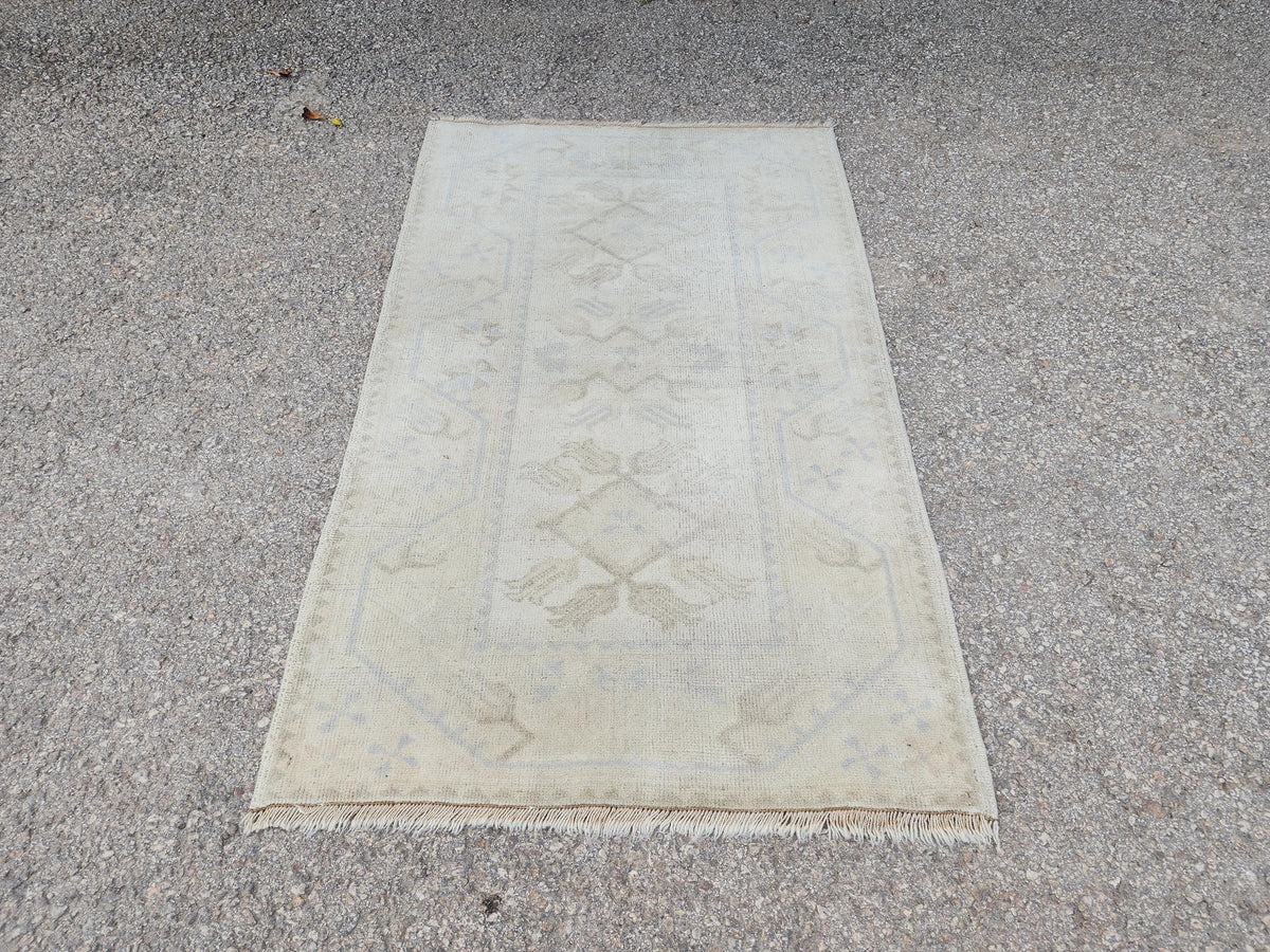 Mini Neutral Rug 2x4, Turkish Hand Made Area Carpet, Rustic Mini Home Decor