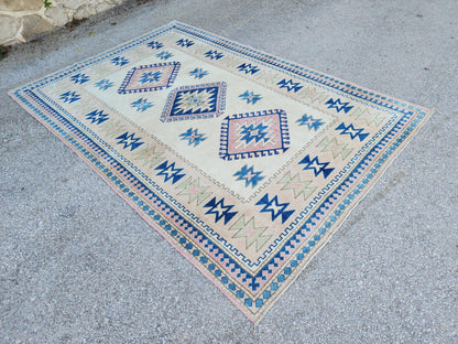 5x8 Neutral Wool Area Rug, Hand Made Turkish Area Carpet, Home Living Room Decor