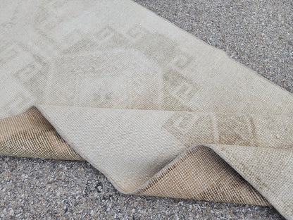 2x11 Neutral Runner Rug, Rustic Oriental Hallway Decor, Muted Wool
