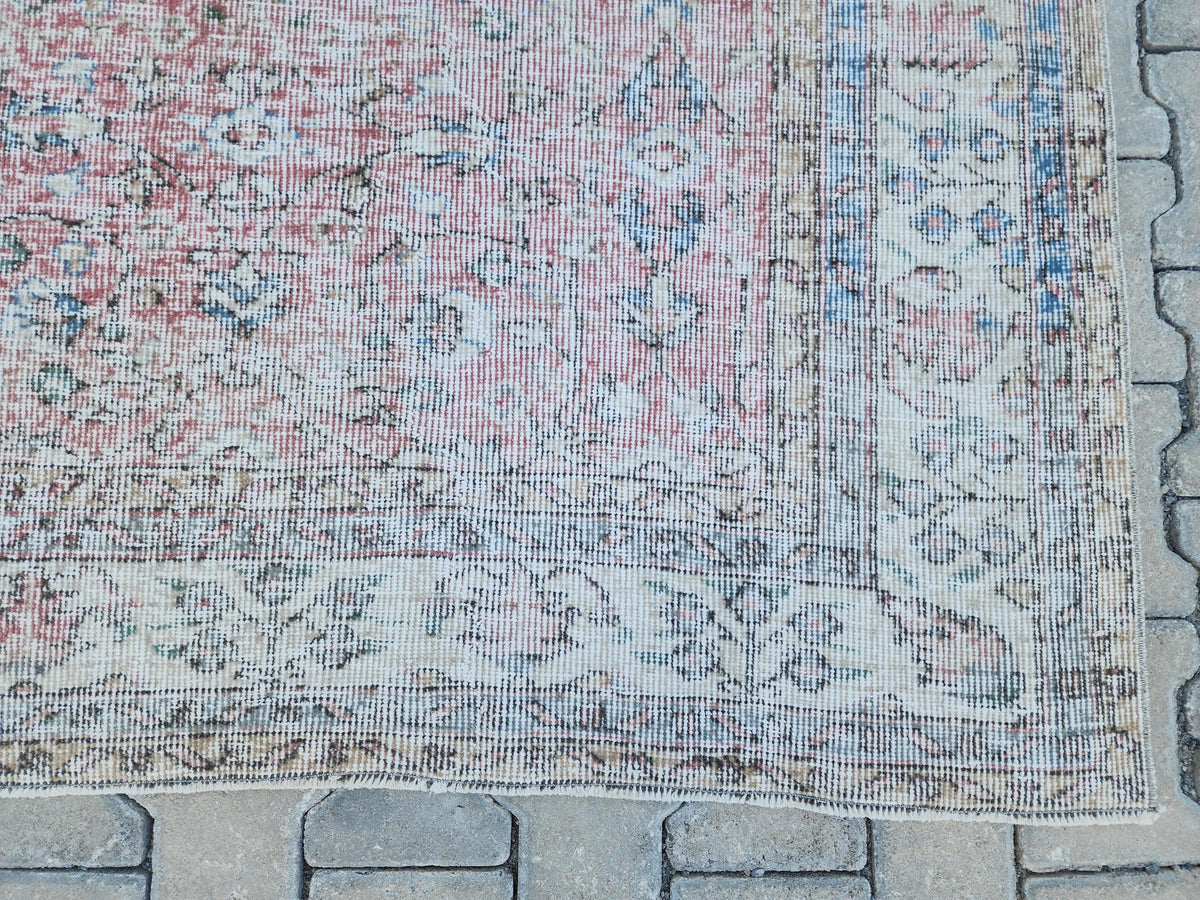 7x10 Neutral Area Rug, Dining Room Decor, Faded Red Rustic Design