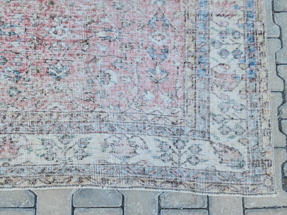 7x10 Neutral Area Rug, Dining Room Decor, Faded Red Rustic Design