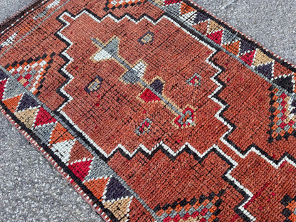 2x11 Vintage Herki Rug: Natural Wool Runner, Tribal Rustic Design