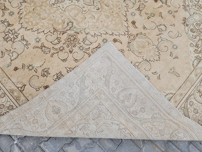 9x12 Neutral Rug, Hand Knotted Medallion Design Carpet, Beige and Brown
