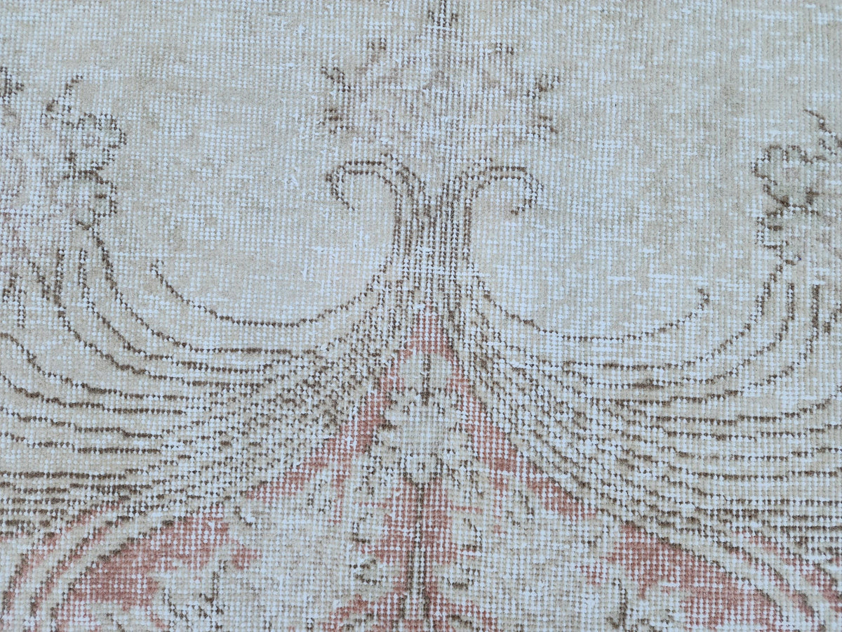 Vintage Turkish Oushak Rug 7x10: Hand-Knotted Wool, Distressed Beige