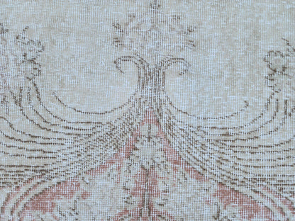 Vintage Turkish Oushak Rug 7x10: Hand-Knotted Wool, Distressed Beige