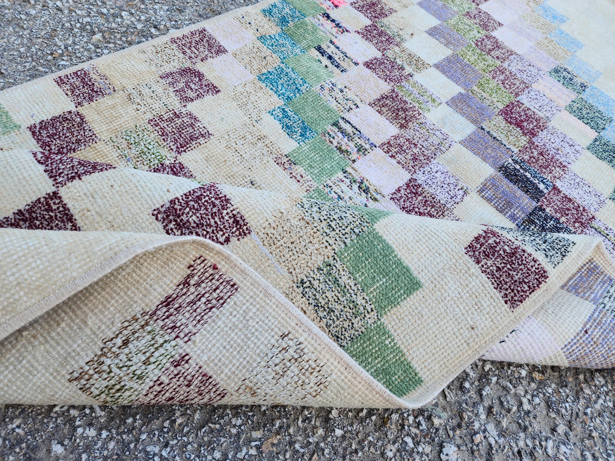 2x7 Turkish Runner Rug: Geometric Farmhouse Hallway Decor, Eco Friendly