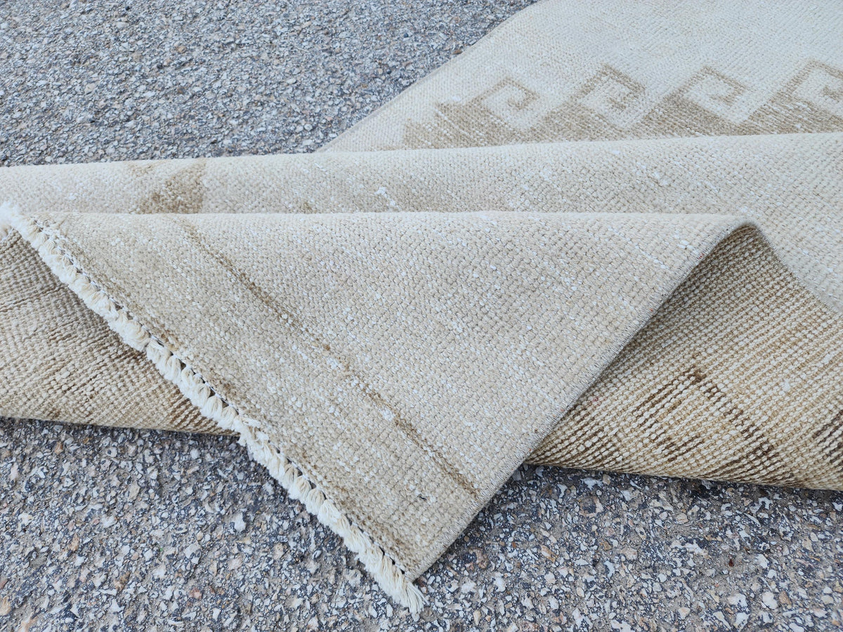 3x14 Neutral Hand-Knotted Turkish Runner Rug, Wool Hallway & Entryway Rug, Rustic Decor
