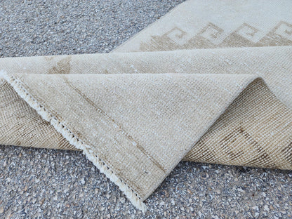 3x14 Neutral Hand-Knotted Turkish Runner Rug, Wool Hallway & Entryway Rug, Rustic Decor