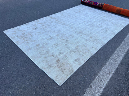 Vintage Oriental Rug 6x10: Neutral Beige Abstract Area Rug