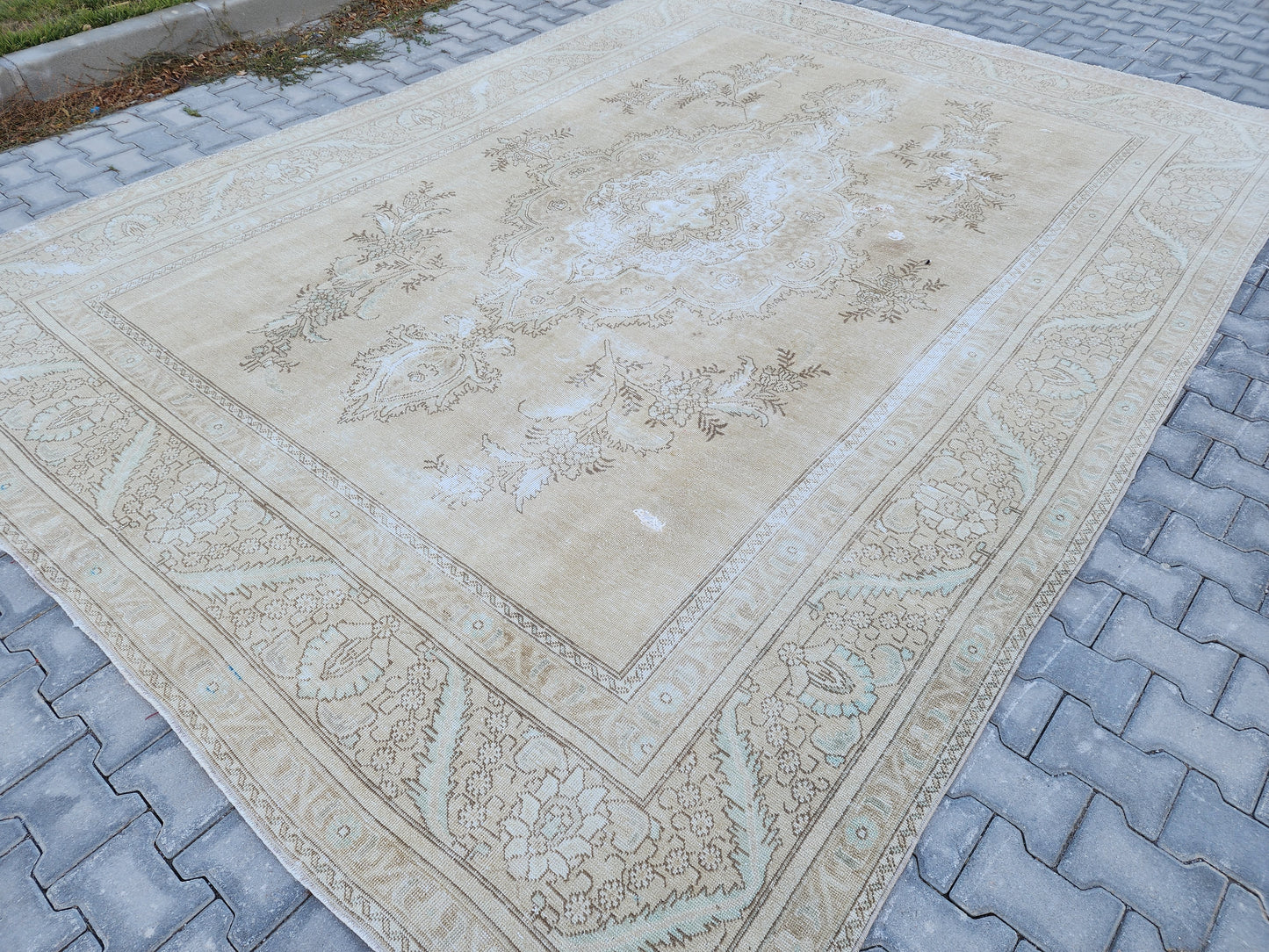 Vintage Wool Neutral Large Rug 9x12 ft - skua218