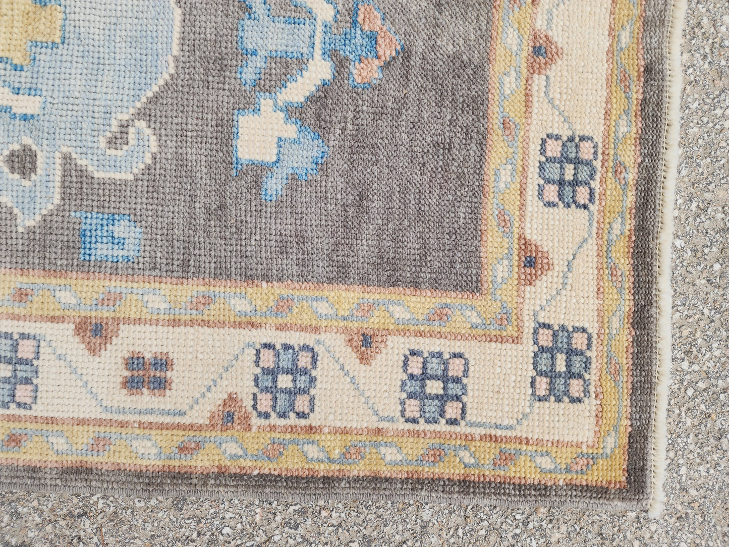 3x12 Turkish Oushak Runner Rug – Hand Knotted Wool Rug, Gray Blue Vintage Style Runner, Extra Long Hallway Rug- sku1812
