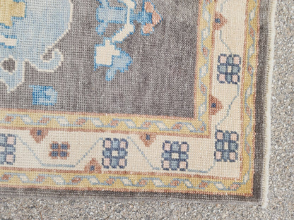 3x12 Turkish Oushak Runner Rug – Hand Knotted Wool Rug, Gray Blue Vintage Style Runner, Extra Long Hallway Rug- sku1812
