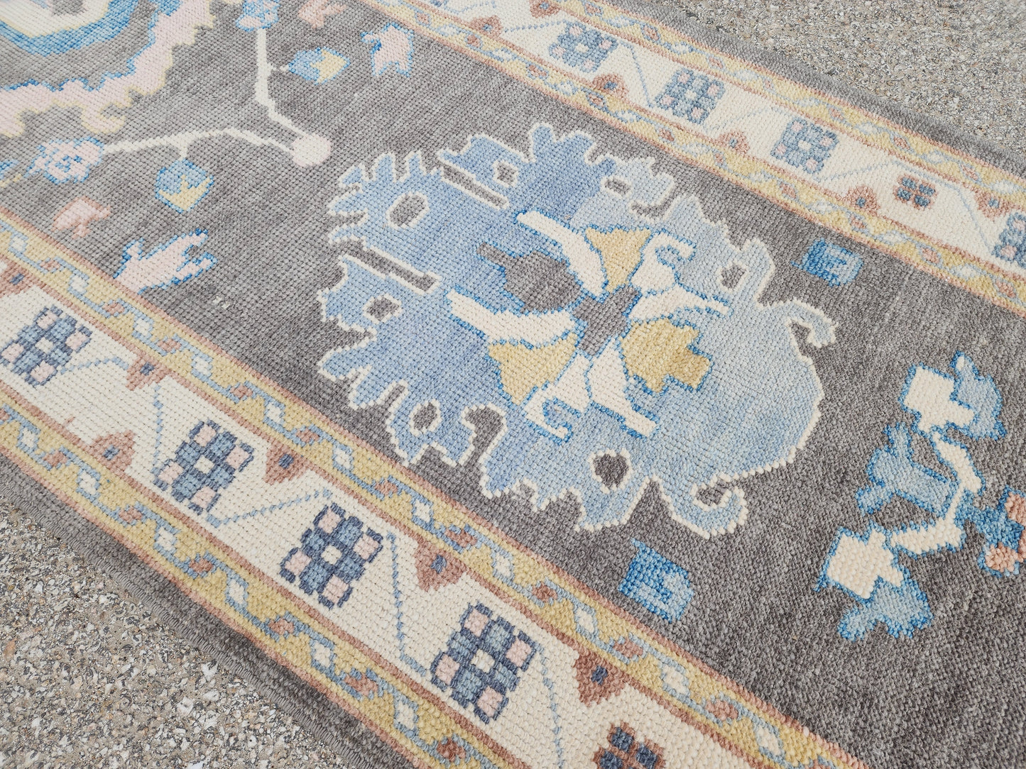3x12 Turkish Oushak Runner Rug – Hand Knotted Wool Rug, Gray Blue Vintage Style Runner, Extra Long Hallway Rug- sku1812
