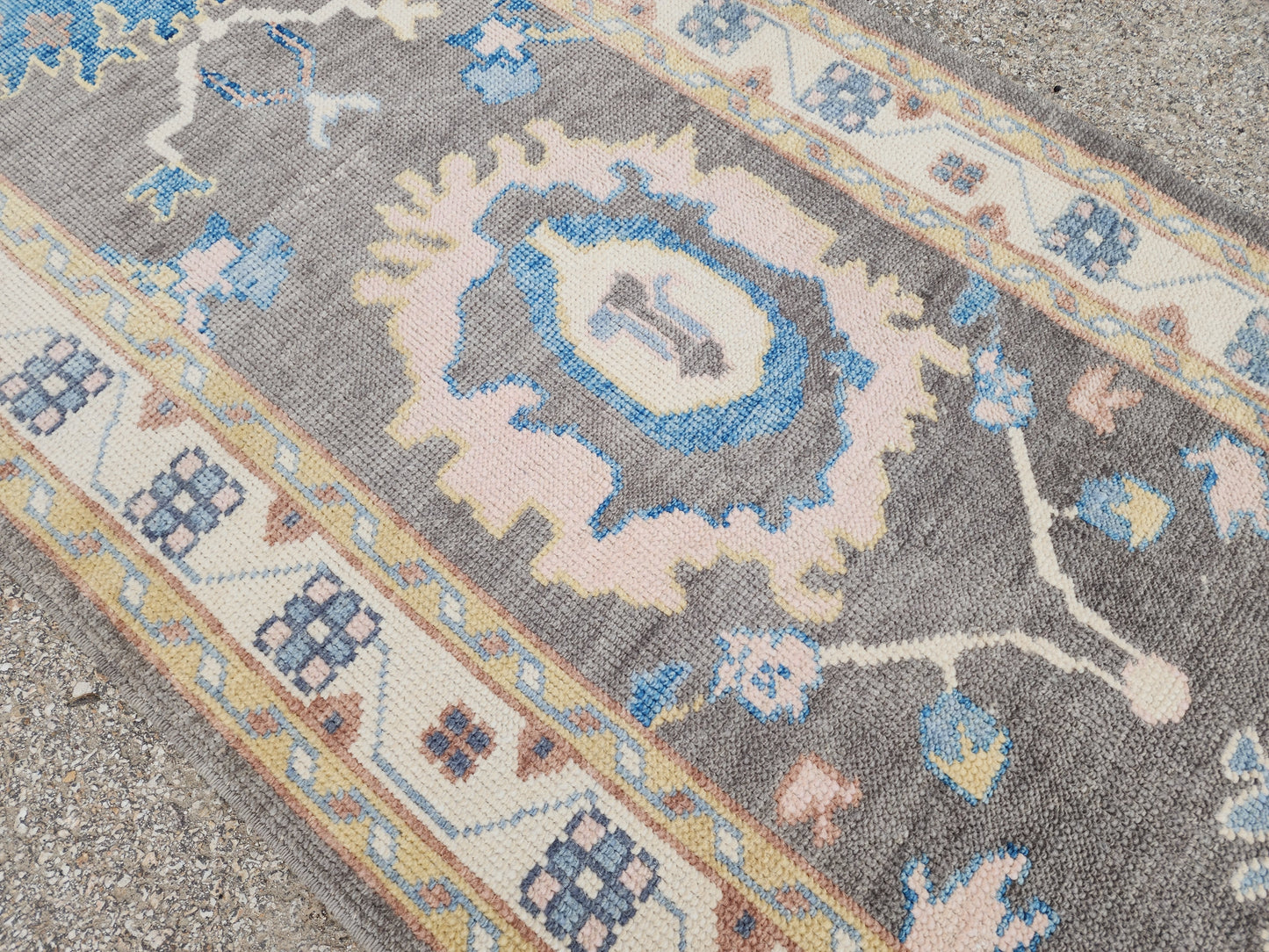 3x12 Turkish Oushak Runner Rug – Hand Knotted Wool Rug, Gray Blue Vintage Style Runner, Extra Long Hallway Rug- sku1812