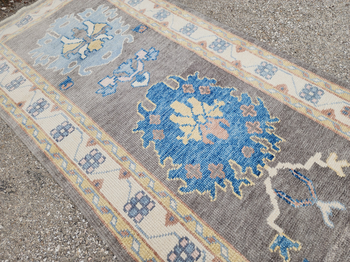 3x12 Turkish Oushak Runner Rug – Hand Knotted Wool Rug, Gray Blue Vintage Style Runner, Extra Long Hallway Rug- sku1812