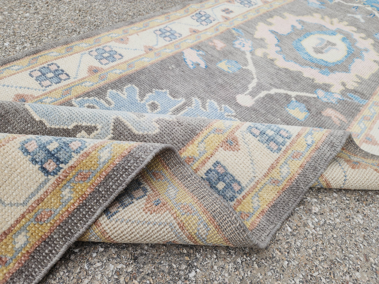 3x12 Turkish Oushak Runner Rug – Hand Knotted Wool Rug, Gray Blue Vintage Style Runner, Extra Long Hallway Rug- sku1812
