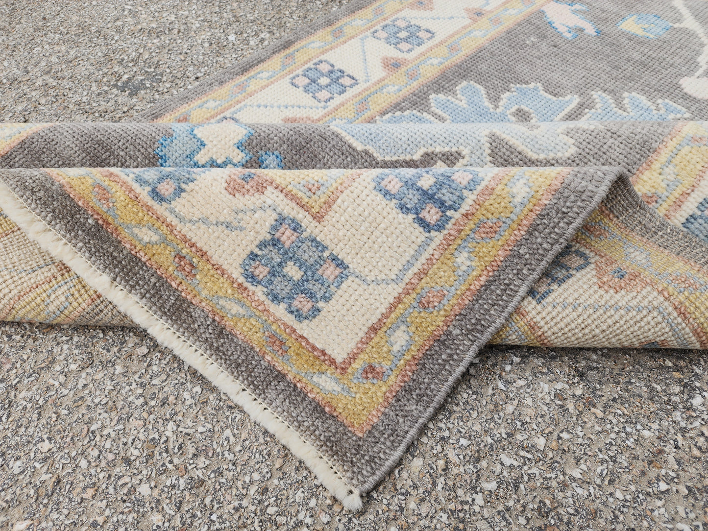 3x12 Turkish Oushak Runner Rug – Hand Knotted Wool Rug, Gray Blue Vintage Style Runner, Extra Long Hallway Rug- sku1812