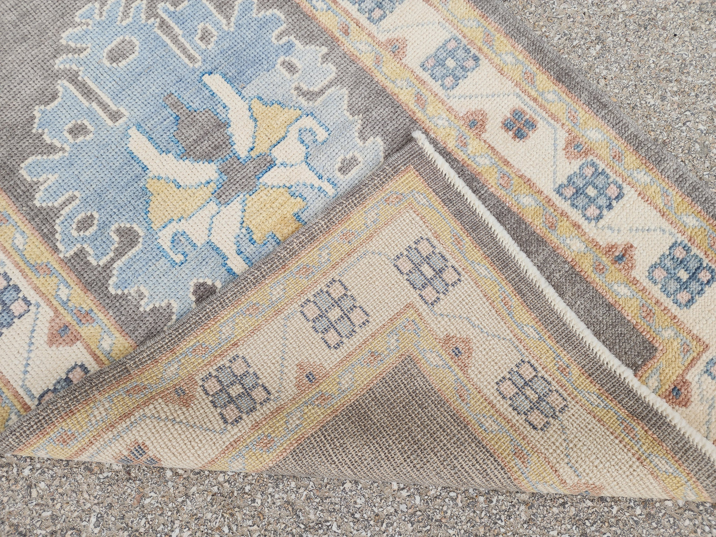 3x12 Turkish Oushak Runner Rug – Hand Knotted Wool Rug, Gray Blue Vintage Style Runner, Extra Long Hallway Rug- sku1812