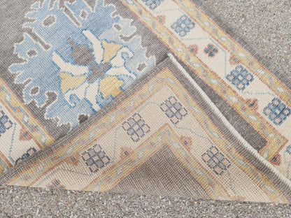 3x12 Turkish Oushak Runner Rug – Hand Knotted Wool Rug, Gray Blue Vintage Style Runner, Extra Long Hallway Rug- sku1812