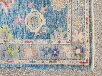 3x7 Turkish Oushak Rug – Hand Knotted Wool Rug, Blue Pastel Area Rug, Small Living Room Rug, Modern Oushak - sku1813