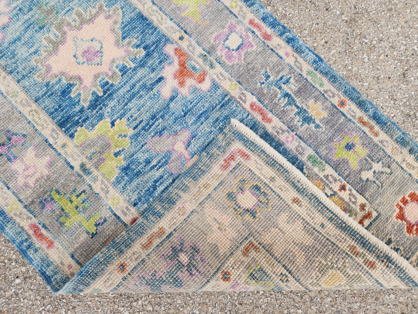 3x7 Turkish Oushak Rug – Hand Knotted Wool Rug, Blue Pastel Area Rug, Small Living Room Rug, Modern Oushak - sku1813