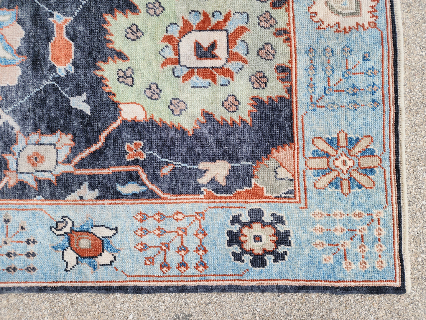 8x10 Turkish Oushak Rug – Hand Knotted Wool Rug, Navy Blue Floral Area Rug, Large Living Room Rug, sku1816