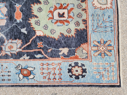 8x10 Turkish Oushak Rug – Hand Knotted Wool Rug, Navy Blue Floral Area Rug, Large Living Room Rug, sku1816