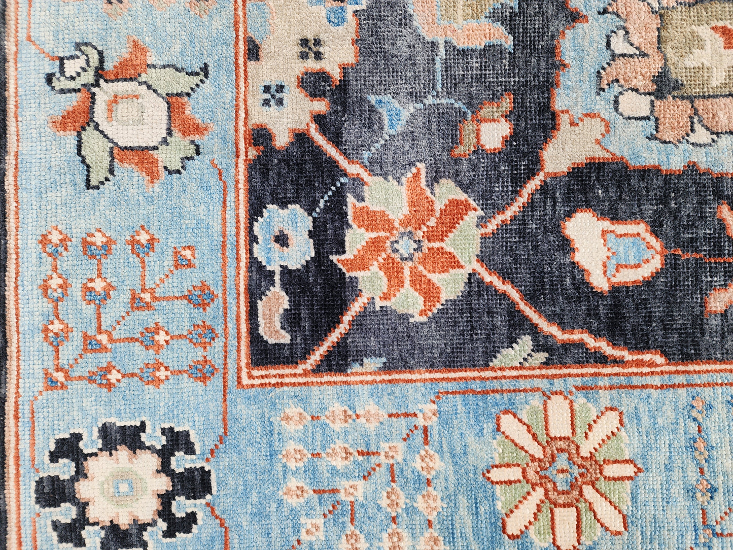 8x10 Turkish Oushak Rug – Hand Knotted Wool Rug, Navy Blue Floral Area Rug, Large Living Room Rug, sku1816